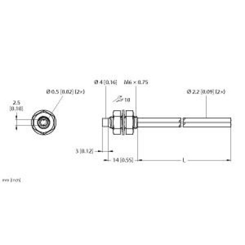 Plastic Fiber, Diffuse Reflective, Core Dia.: 0.5, Fiber Length 2 m, Thread, Free cut