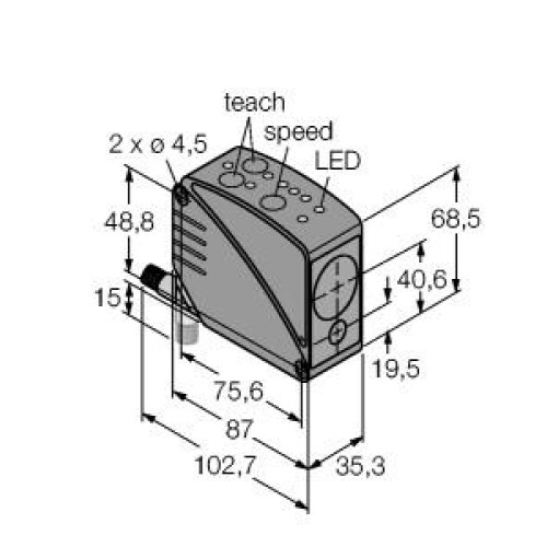 LT3 Series: Laser Retroreflective Time-of-Flight Sensor, Range: 500 to 50 m, 12-24 V dc, Outputs: Discrete: 2 PNP or NPN, 8-pin M12 Integral QD