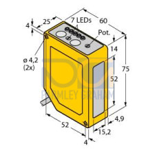 Q60 Series: Adjustable-Field Visible Red, Range: 200-1000, Input: 10-30 V dc, Output: Bipolar: 1 NPN, 1 PNP, 2 m (6.5 ft) Cable