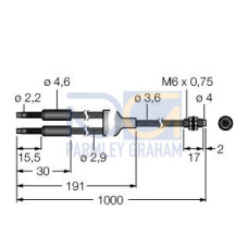 Plastic Fiber, Diffuse Reflective, Core Dia.: 1, Fiber Length 1 m, Thread, SteelSkin, TMB5 Termination