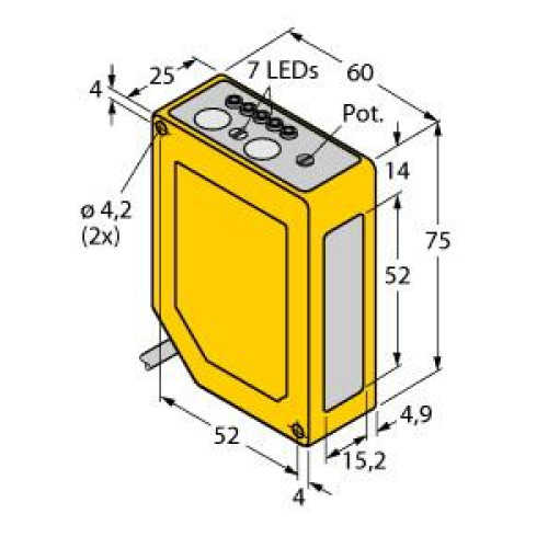 Q60 Series: Adjust-Field Laser (Cls 2) Univ Volt, Range: 200-2000, Input: 12-250 V dc or 24-250 V ac, Output: ELectromechanical Relay (SPDT), 2 m (6.5 ft) Cable