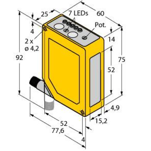 Q60 Series: Adjustable-Field Laser (Class 2), Range: 200-2000, Input: 10-30 V dc, Output: Bipolar: 1 NPN, 1PNP, 5-pin M12 Integral QD