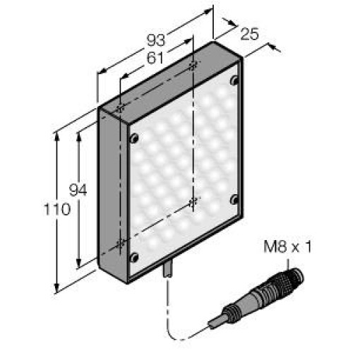 PresencePLUS 80 x 80 Area Light, Visible White LED 24 V dc, 2 m (6.5 ft) cable with 3-pin male Connector, Connects to P4