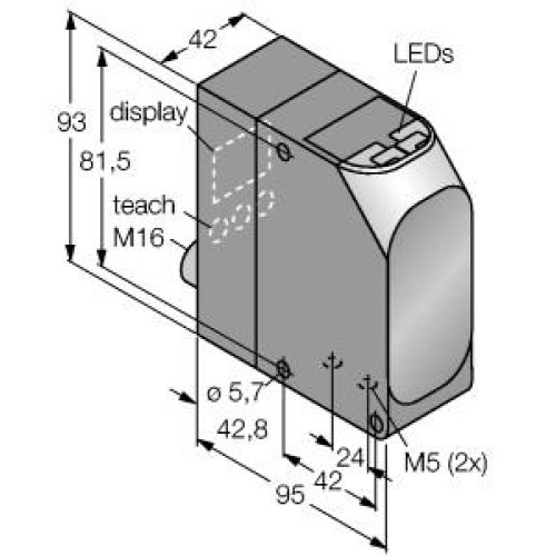 LT7 Series: Laser Retroreflective Time-of-Flight, Range: 500 - 250 m, 18-30 V dc, Outputs: Discrete 2 PNP RS-422 or SSI, M16 12-pin QD