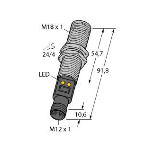 M18T Series: Temperature Sensor, 6: 1 Plastic Fresnel Lens, Output: Analog 0-10 V, PNP Alarm, 5-pin M12 Integral QD