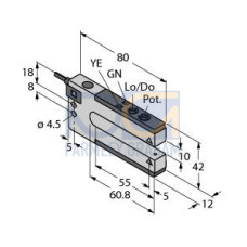 SLM Series: Rugged Nickel-Plated Metal Fixed-Distance Slot Sensor, Slot Width: 10, Input: 10-30 V dc, Output: Bipolar: 1 NPN, 1 PNP, 2 m (6.5 ft) Cable