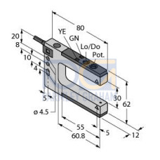 SLM Series: Rugged Nickel-Plated Metal Fixed-Distance Slot Sensor, Slot Width: 30, Input: 10-30 V dc, Output: Bipolar: 1 NPN, 1 PNP, 2 m (6.5 ft) Cable