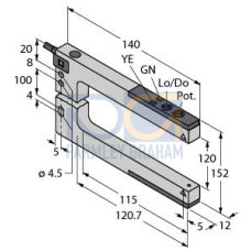 SLM Series: Rugged Nickel-Plated Metal Fixed-Distance Slot Sensor, Slot Width: 120, Input 10-30 V dc, Output: Bipolar: 1 NPN 1 PNP, 2 m (6 ft) Cable