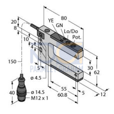 SLM Series: Rugged Nickel-Plated Metal Fixed-Distance Slot Sensor, Slot Width: 30, Input: 10-30 V dc, Output: Bipolar: 1 NPN, 1 PNP, 150 (6 in) M12 PUR Pigtail QD