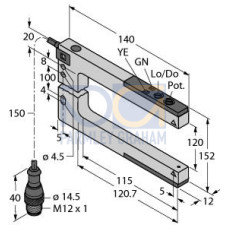 SLM Series: Rugged Nickel-Plated Metal Fixed-Distance Slot Sensor, Slot Width: 120, Input 10-30 V dc, Output: Bipolar: 1 NPN 1 PNP, 150 (6 in) M12 PUR Pigtail QD