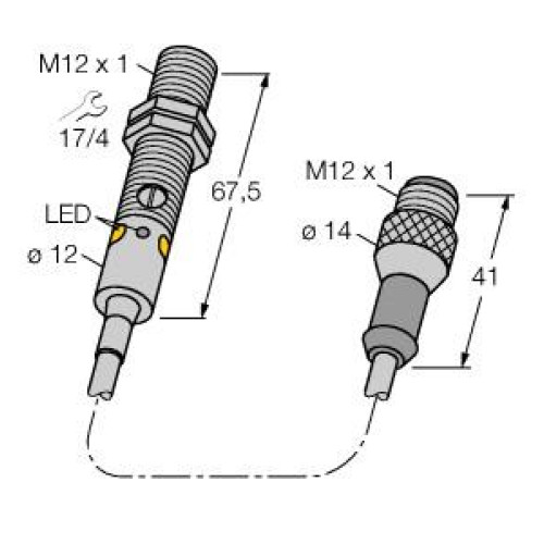 M12 Series: Fixed Field (Red), Range: 25, Input 10-30 V dc, Output: Complementary Solid-State PNP, 150 (6 in) M12 PUR Pigtail QD
