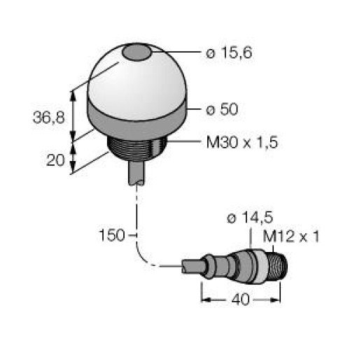 K50 C3-Series EZ-LIGHT: 3-Color Fixed-Field Sensor, Voltage: 12-30 V dc, Housing: Polycarbonate, IP67, Range: 50, Output: PNP (NO), Colors: Green Red Yellow, 150 (6 in) 5-pin M12 PUR Pigtail QD