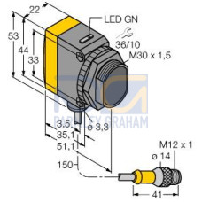WORLD-BEAM QS30 Series: H2O HP Emitter, Range: 4 m, Input: 10-30 V dc, Output: Not Applicable, 150 (6 in) 5-pin M12 Pigtail QD