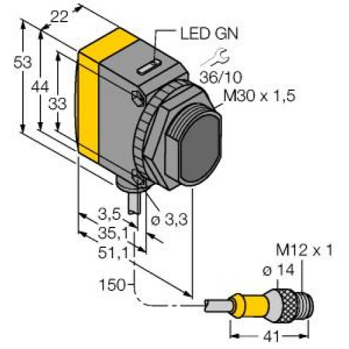 WORLD-BEAM QS30 Series: H2O HP Emitter, Range: 4 m, Input: 10-30 V dc, Output: Not Applicable, 150 (6 in) 5-pin M12 Pigtail QD