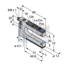SLM Series: Rugged Nickel-Plated Metal Fixed-Distance Slot Sensor, Slot Width: 20, Input 10-30 V dc, Output: PNP, 3-pin M8 Integral QD