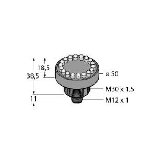 K50 Series EZ-LIGHT Daylight Visible 1-Color Indicator, Voltage: 15-30 V dc, Housing: Polycarbonate, IP67, Input: PNP, Colors: Yellow, 4-pin M12 Integral QD