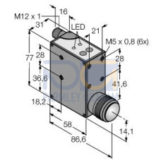 QL56 Series Luminescence Sensor, Range: 20-40, Input: 15-30 V dc, Output: Bipolar (1 NPN and 1 PNP), 0.75-5.5 V analog, 5-pin M12 Integral QD