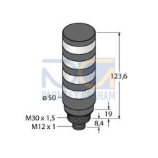 Compact Tower Light: 4-Color Indicator, Voltage: 12-30 V dc or 24 V ac, Environmental Rating: IP67, Input: Bimodal, Colors: Blue Green Yellow Red, M12 Integral QD