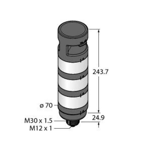 TL70 Tower Light, Black Housing: 3-Color Audible Indicator, Voltage: 12-30 V dc, Environmental Rating: IP65, Input: Bimodal, Colors: Green Yellow Red, 5-pin M12 Integral QD