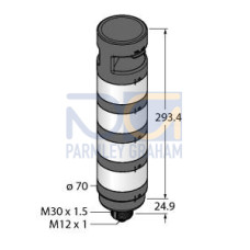 TL70 Tower Light, Black Housing: 4-Color Audible Indicator, Voltage: 12-30 V dc, Environmental Rating: IP65, Input: Bimodal, Colors: Blue Green Yellow Red, 8-pin M12 Integral QD