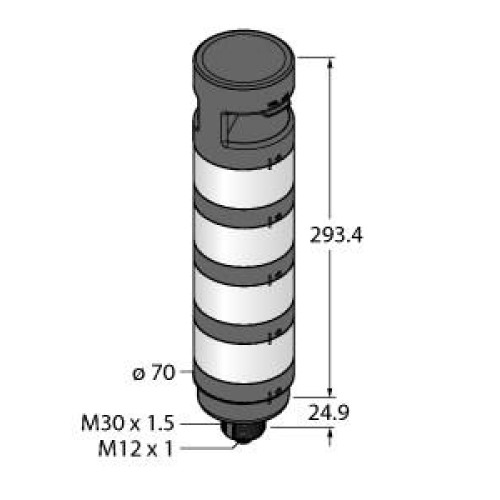 TL70 Tower Light, Black Housing: 4-Color Audible Indicator, Voltage: 12-30 V dc, Environmental Rating: IP65, Input: Bimodal, Colors: Blue Green Yellow Red, 8-pin M12 Integral QD