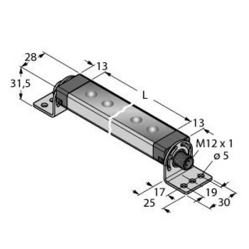WLS28-2 Dual Color Light Strip, Length: 850, Voltage: 12-30 V dc, Environmental Rating: IP67/IP69K, Colors: White (100%) Red (100%), 4-pin M12 Integral QD