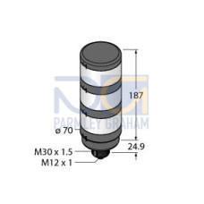 TL70 Wireless Tower Light, 2.4 GHz, Black Housing: 3-Color Indicator, Voltage: 12-30 V dc, Environmental Rating: IP65, Colors: Green Yellow Red, 5-pin M12 Integral QD