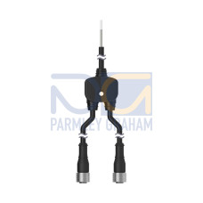 Splitter Flying Leads to M12F and M12F connectors, 4-pin, Non-Shielded, IP68, AWG 22, Black PVC cord, Straight Connectors, Trunk: 7.6 m, Branches: 0.3 m