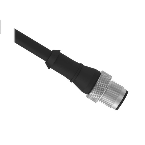Cordset: Single Ended M12, 5-pin Straight Male, 9.04 m 5x22 Black PVC Jacket, Nickel-Plated Brass Coupling Nut