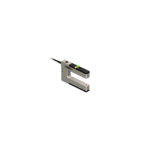SLM Series: Rugged Nickel-Plated Metal Fixed-Distance Slot Sensor, Slot Width: 20, Input 10-30 V dc, Output: Bipolar: 1 NPN 1 PNP, 150 (6 in) M12 PUR Pigtail QD