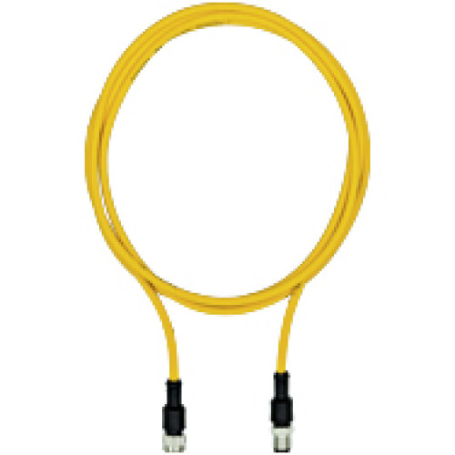 Connection cable, PUR, yellow RAL1003, 5-pin, socket straight, onconnector straight M12, A-coded, cable length: 5m