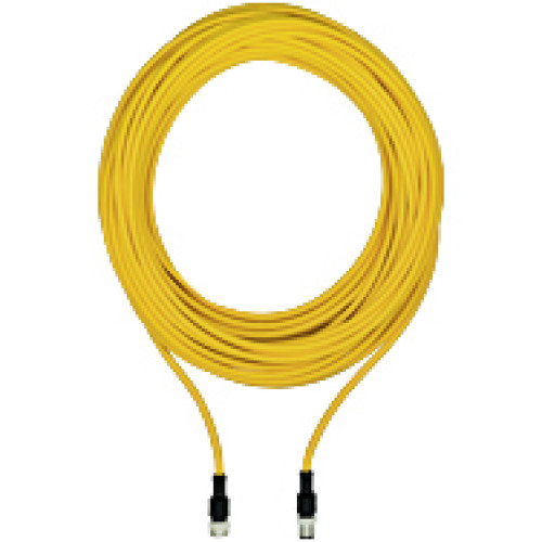 Connection cable, PUR, yellow RAL1003, 5-pin, socket straight, onconnector straight M12, A-coded, cable length: 30m