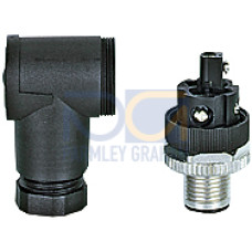 Plug-in connector, 5-pin, connector angled M12, B-coded,screw connection, material threaded ring: CuZnnickel-plated, outer cable diameter: 4-6mm