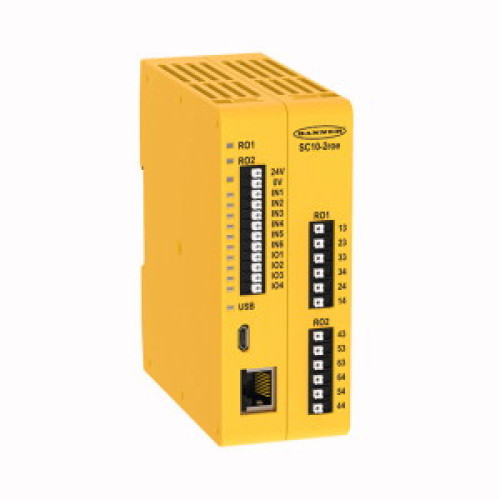 SC10-2roe Safety Controller, ISD Compatible (2 ISD Chains) 10 Inputs 2 Relay Outputs (3 NO, 6 A each), Terminal LEDs, 4 Convertible Inputs, Push-In Spring Clamp Terminals, 24 V dc, 240-580 mA