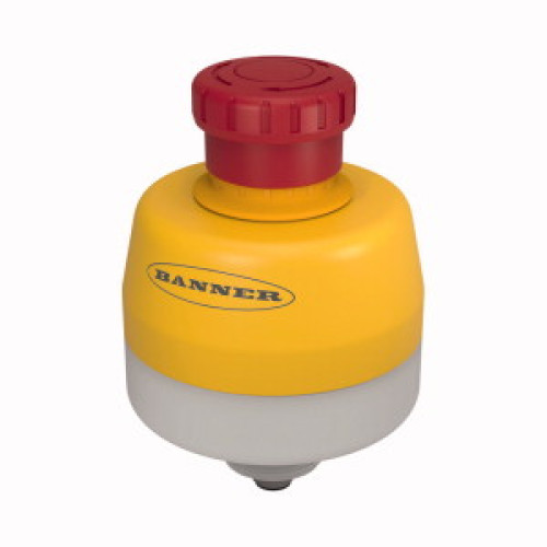 Emergency Stop with ISD: 30 Mount with 40 Push Button, Illuminated Color: Green/Red Flashing, 2 N.C. OSSD Safety Contacts, IP65, 8-pin M12 QD, Local Reset Input