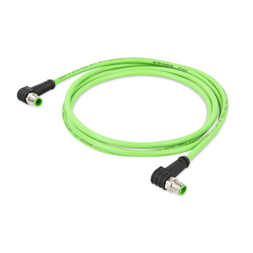 ETHERNET cable, M12D plug,  angled, M12D plug,  angled, green