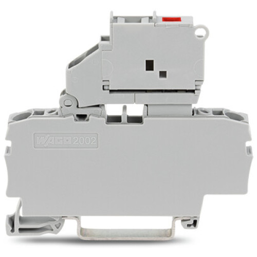 2-conductor fuse terminal block, with pivoting fuse holder, with end plate, gray