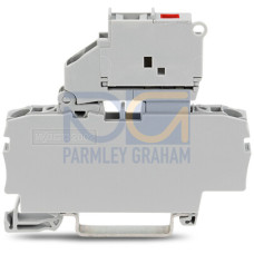 2-conductor fuse terminal block, with pivoting fuse holder, with end plate, gray