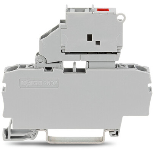 2-conductor fuse terminal block, with pivoting fuse holder, with end plate, gray