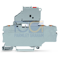 3-conductor fuse terminal block, with pivoting fuse holder, with end plate, gray