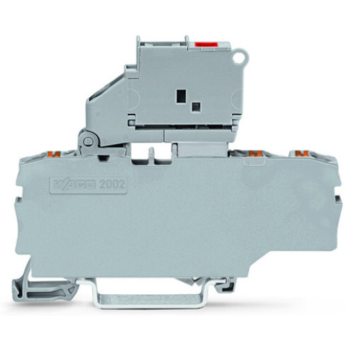 3-conductor fuse terminal block, with pivoting fuse holder, with end plate, gray