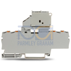 4-conductor fuse terminal block, with pivoting fuse holder, and end plate, orange