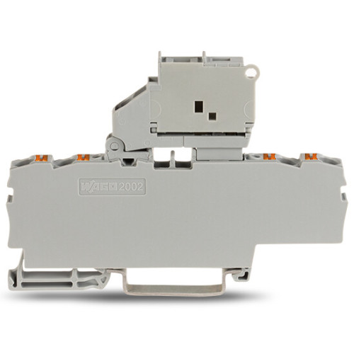 4-conductor fuse terminal block, with pivoting fuse holder, and end plate, orange