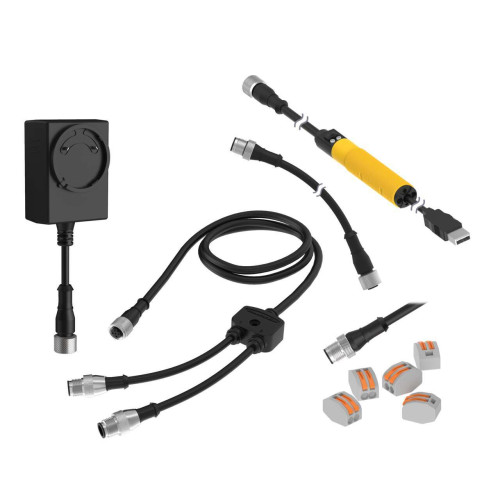 DK-Pro Series Accessory Kit Includes, Converter Cable, Splitter, Power Supply, WAGO Wire Nuts, and M12 Double Ended 8-pin to 5-pin Cordset