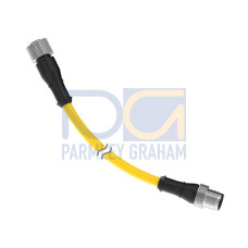 Cordset: Double Ended M12, 8-pin Straight Female, 5-pin Straight Male, 0.3 m 8x22 Yellow PVC Jacket, Nickel-Plated Brass Coupling Nuts