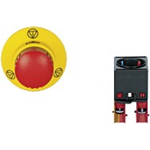 PITestop, E-STOP/contact block set, consisting of E-STOP pushbutton withE-STOP symbol and logo and contact block with monitoring, 2 N/C,terminals(screw type).