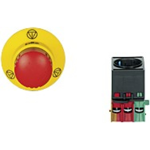 PITestop, E-STOP/contact block set, consisting of E-STOP pushbutton withE-STOP symbol and logo and contact block with monitoring, 2 N/C andsignal contact, terminals(screw type).