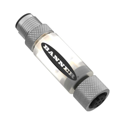 S15WL Series: 1-Color In-Line Illuminator, Voltage: 24 V dc, Housing: PVC, IP67, Colors: Cool White, Male-Female 4-pin M12 Integral QD