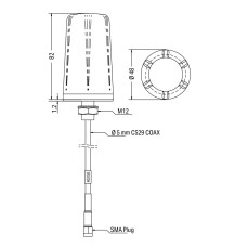 Radio antenna, with 2m cable and SMA plug, GSM/ UMTS/ LTE/ Bluetooth/ WLAN,