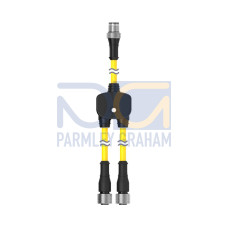 M12 QD Splitter Cable, 8-pin Double-ended with 0.3 Female Branches and, Male Rotatable Trunk Connector, 0.3 m Trunk Length, 8X22 GA 1 ft Trunk 1 ft Branch